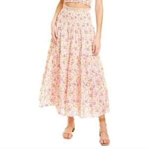 Ash & Eden Pink Floral Print Tiered Smocked Maxi Skirt